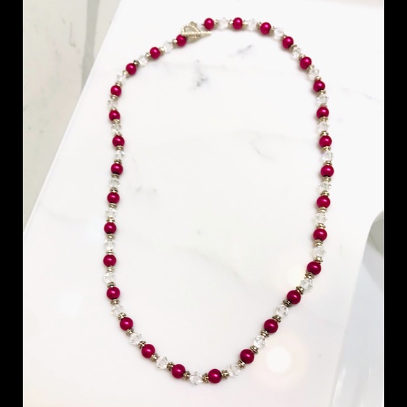 🆕🔥SWARVOSKI AUTHENTIC CRYSTALS BEAUTIFUL NECKLACE W/PINK GLASS BEADS&SILVER!! - Picture 1 of 9